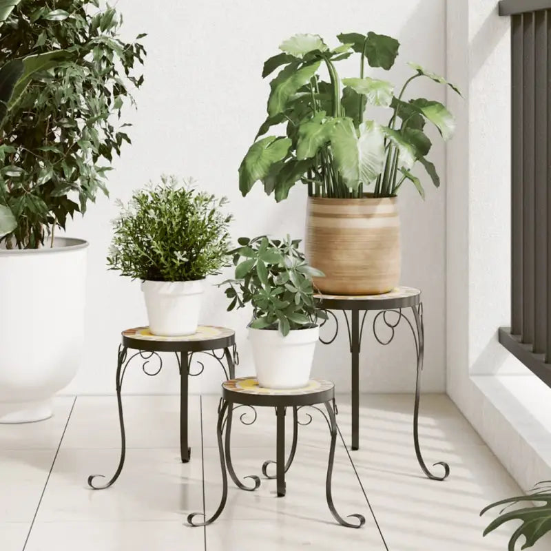 Plantenstandaard met mozaïeken tafelblad en elegante poten - Terracotta en wit / 26 x 35 cm / 3 - Plantenstandaarden