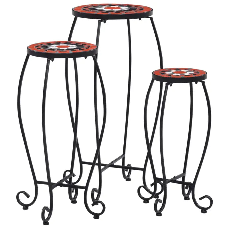 Plantenstandaard met mozaïeken tafelblad en elegante poten - Terracotta en wit / 30 x 70 cm / 3 - Plantenstandaarden