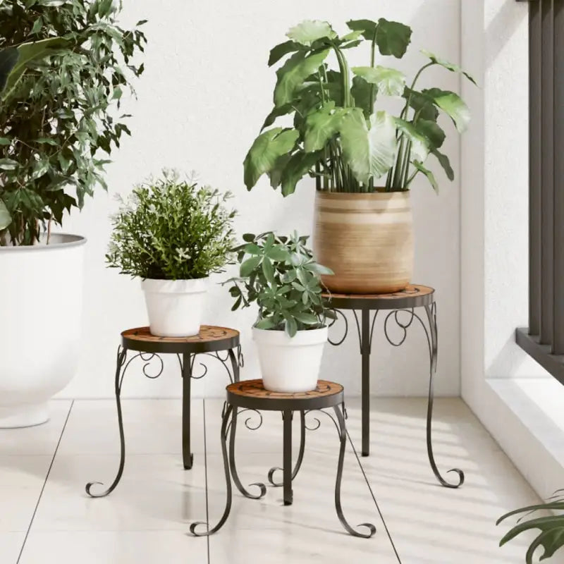 Plantenstandaard met mozaïeken tafelblad en elegante poten - Terracotta / 26 x 35 cm / 3 - Plantenstandaarden