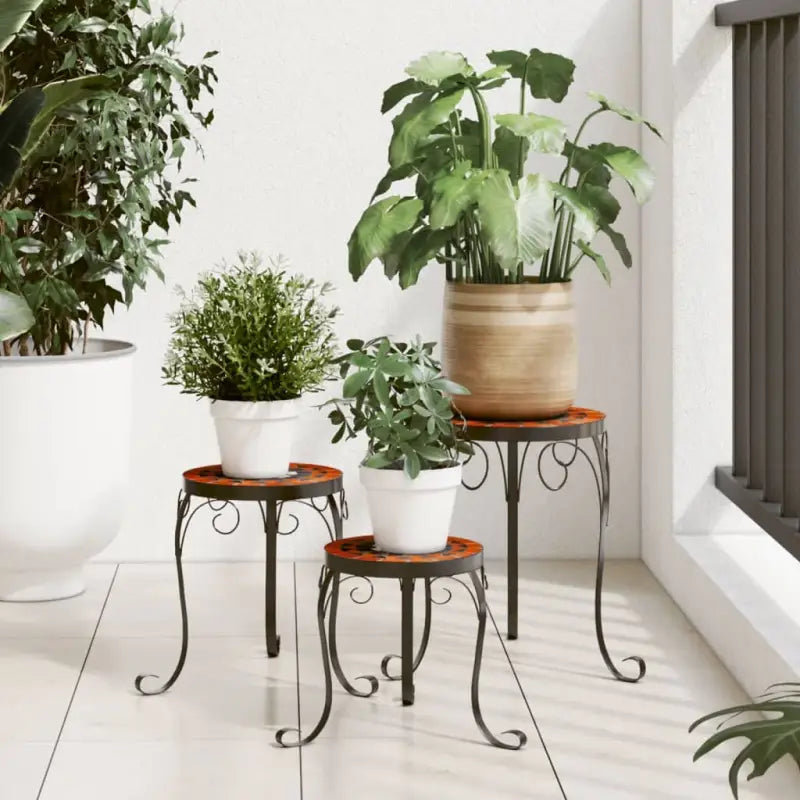 Plantenstandaard met mozaïeken tafelblad en elegante poten - Terracotta en zwart / 26 x 35 cm / 3 - Plantenstandaarden