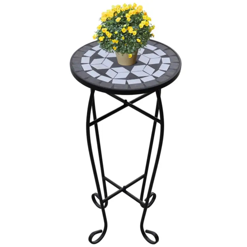 Plantenstandaard met mozaïeken tafelblad en elegante poten - Zwart / 30 x 60 cm / 1 - Plantenstandaarden