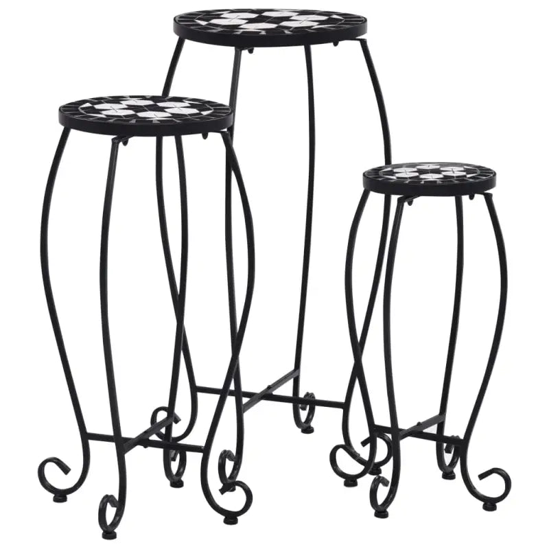 Plantenstandaard met mozaïeken tafelblad en elegante poten - Zwart / 30 x 70 cm / 3 - Plantenstandaarden
