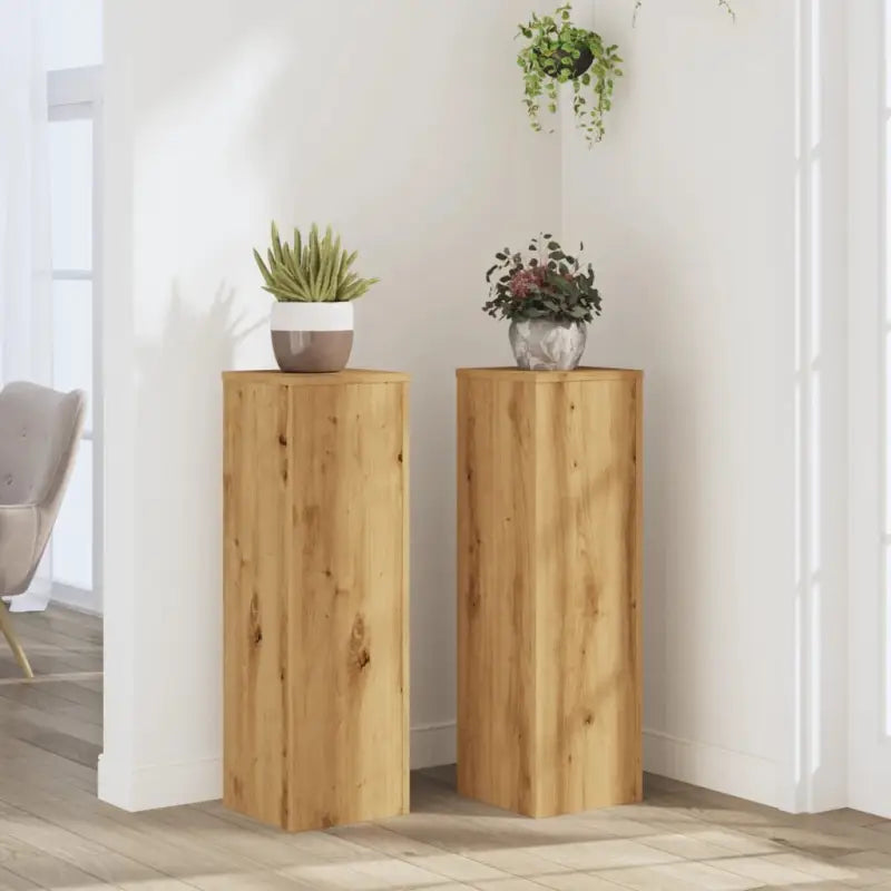 Plantenstandaarden van bewerkt hout voor planten en andere decoraties - Eiken / 25 x 25 x 80 cm / 2 - Plantenstandaarden