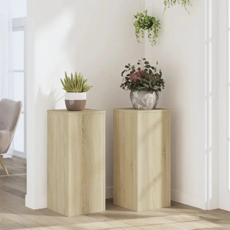 Plantenstandaarden van bewerkt hout voor planten en andere decoraties - Sonoma eiken / 30 x 30 x 70 cm / 2