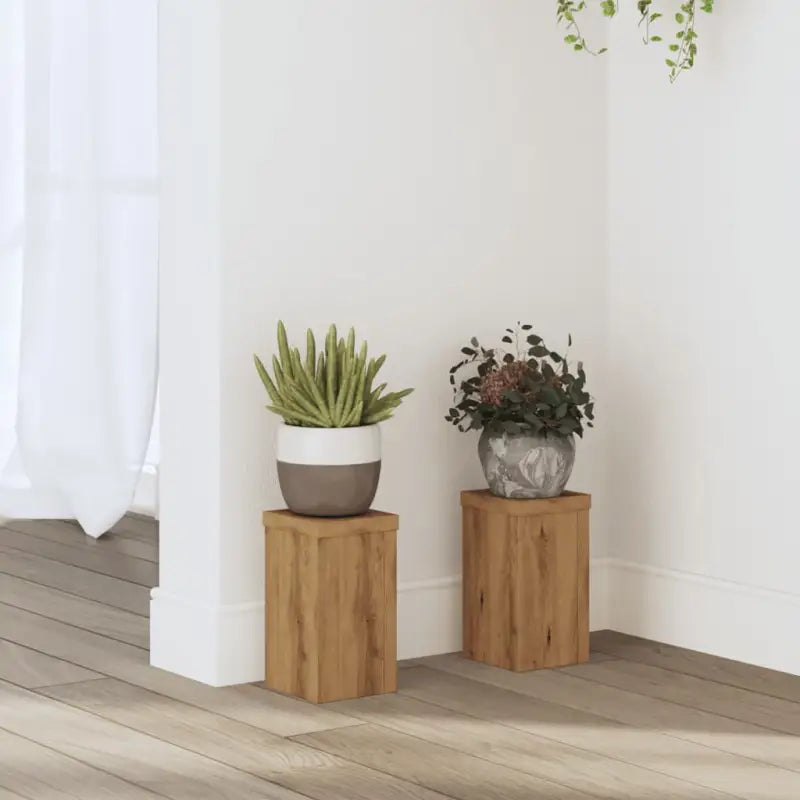 Plantenstandaarden van bewerkt hout voor planten en andere decoraties - Eiken / 10 x 10 x 18 cm / 2 - Plantenstandaarden