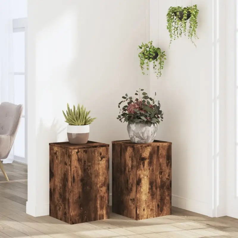 Plantenstandaarden van bewerkt hout voor planten en andere decoraties - Gerookt eiken / 30 x 30 x 50 cm / 2