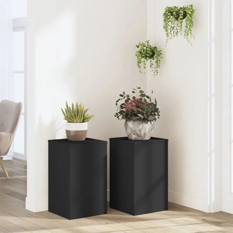 Plantenstandaarden van bewerkt hout voor planten en andere decoraties - Zwart / 30 x 30 x 50 cm / 2 - Plantenstandaarden