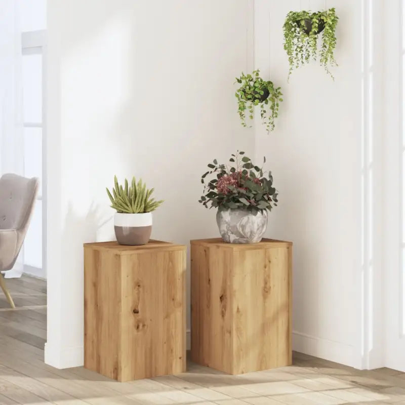 Plantenstandaarden van bewerkt hout voor planten en andere decoraties - Eiken / 30 x 30 x 50 cm / 2 - Plantenstandaarden