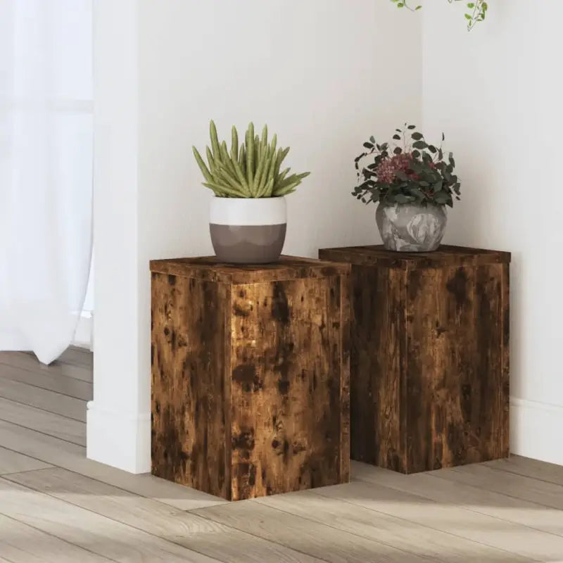 Plantenstandaarden van bewerkt hout voor planten en andere decoraties - Gerookt eiken / 20 x 20 x 30 cm / 2