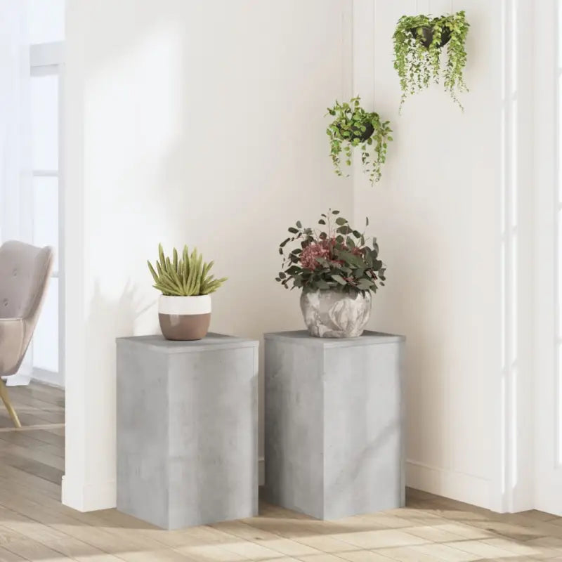 Plantenstandaarden van bewerkt hout voor planten en andere decoraties - Betongrijs / 30 x 30 x 50 cm / 2
