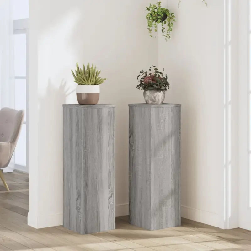 Plantenstandaarden van bewerkt hout voor planten en andere decoraties - Grijs sonoma / 25 x 25 x 80 cm / 2