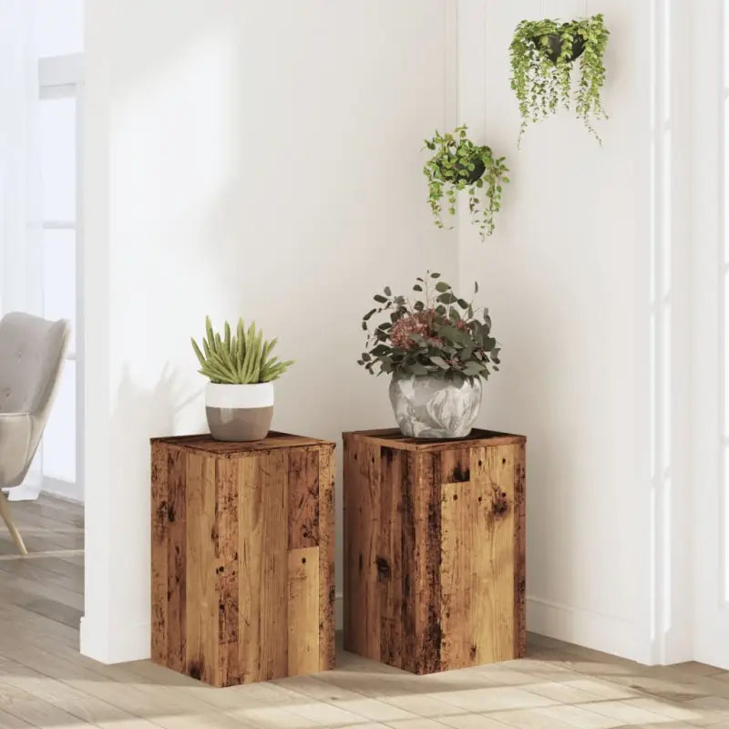 Plantenstandaarden van bewerkt hout voor planten en andere decoraties - Oud hout / 30 x 30 x 50 cm / 2