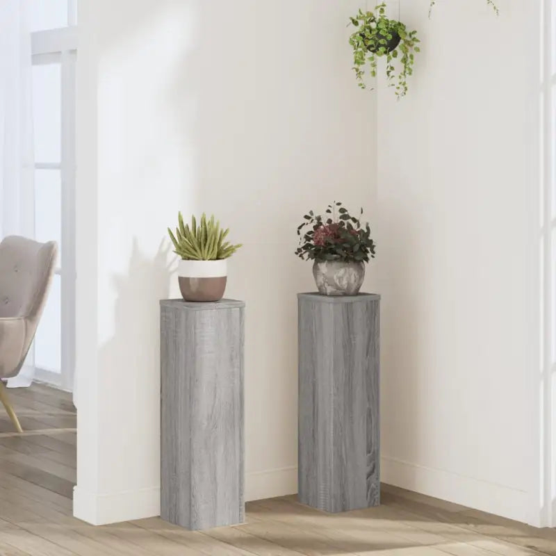 Plantenstandaarden van bewerkt hout voor planten en andere decoraties - Grijs sonoma / 17 x 17 x 60 cm / 2