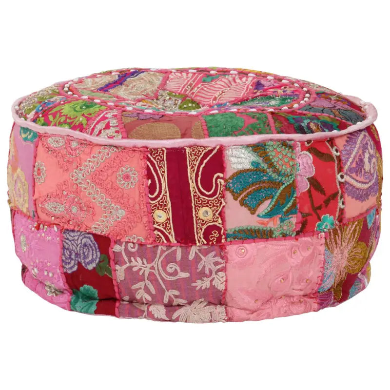 Poefs met Patchwork Ontwerp en Prachtige Borduursels in Vintage Stijl - Poefs