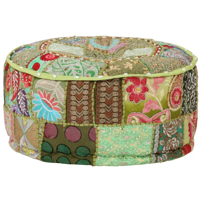 Poefs met Patchwork Ontwerp en Prachtige Borduursels in Vintage Stijl - Groen / 1 - Poefs