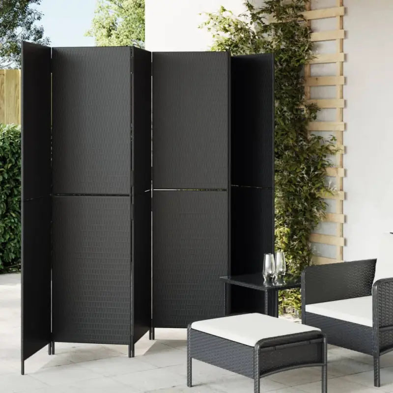 Poly rattan kamerscherm met gegalvaniseerde scharnieren en gemakkelijk schoon - Zwart / 294 x 180 cm / Dichtgeweven