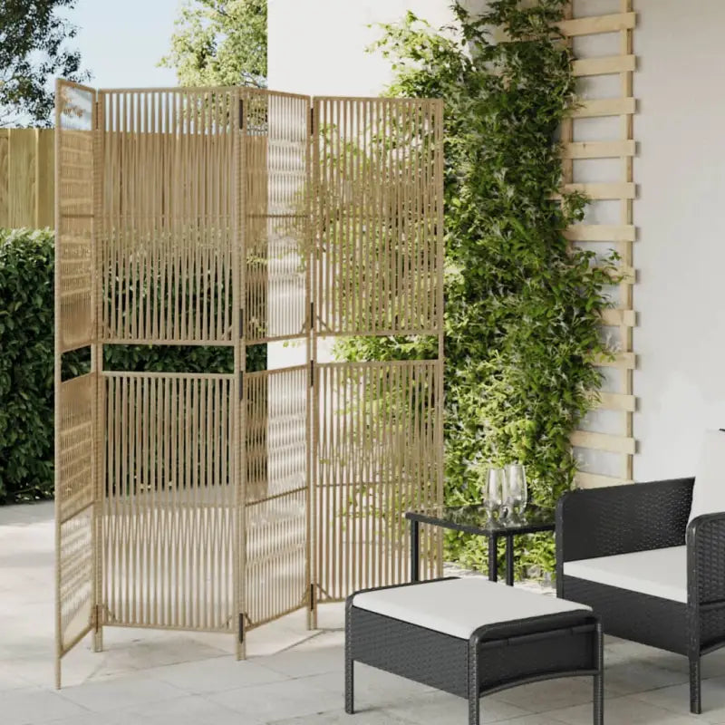 Poly rattan kamerscherm met gegalvaniseerde scharnieren en gemakkelijk schoon - Beige / 196 x 180 cm / Lijngeweven
