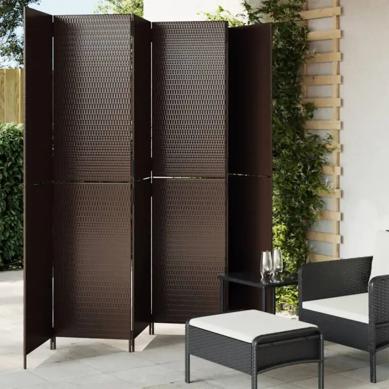 Poly rattan kamerscherm met gegalvaniseerde scharnieren en gemakkelijk schoon - Bruin / 294 x 200 cm / Dichtgeweven