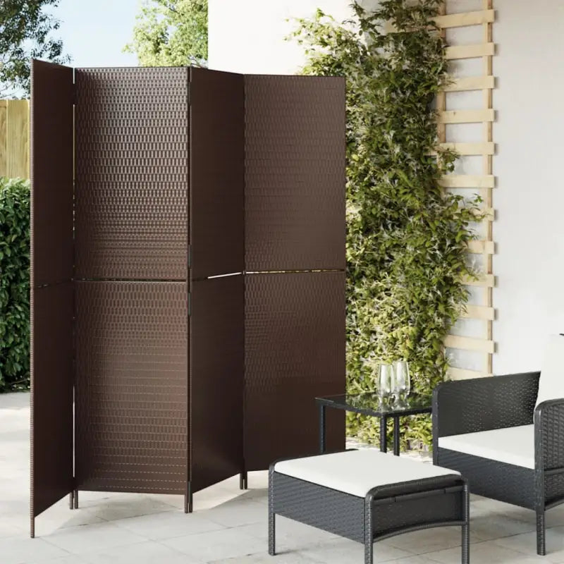 Poly rattan kamerscherm met gegalvaniseerde scharnieren en gemakkelijk schoon - Bruin / 196 x 180 cm / Dichtgeweven