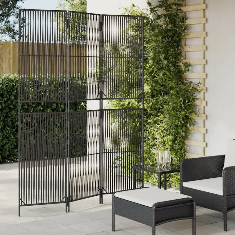 Poly rattan kamerscherm met gegalvaniseerde scharnieren en gemakkelijk schoon - Zwart / 147 x 200 cm / Lijngeweven