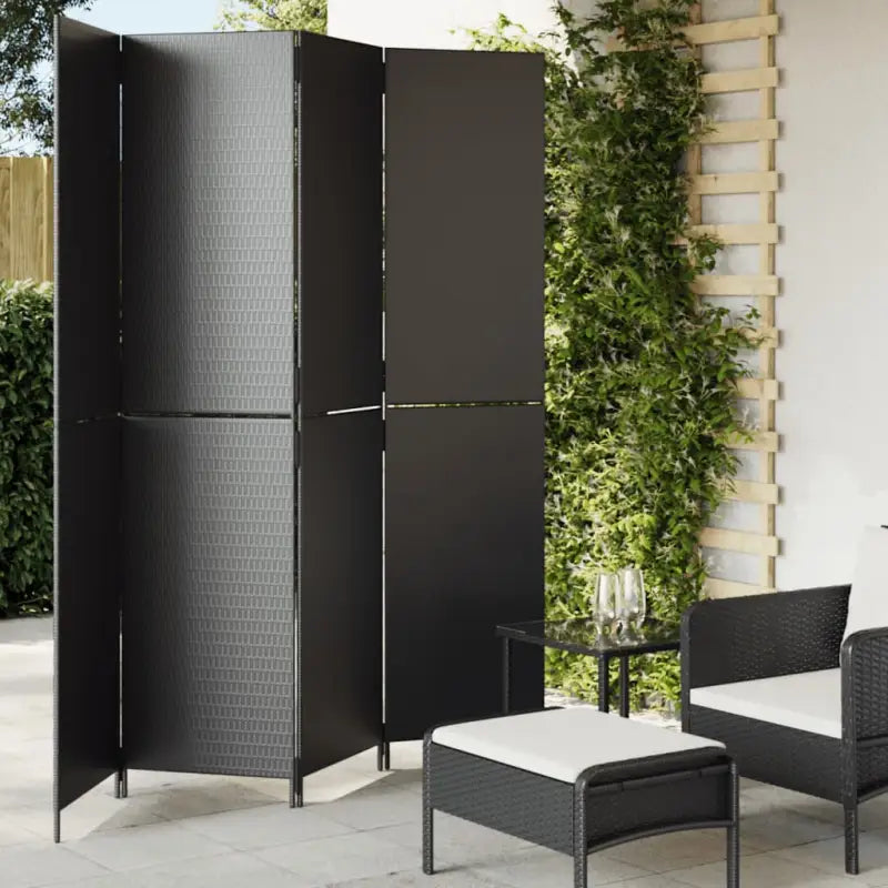 Poly rattan kamerscherm met gegalvaniseerde scharnieren en gemakkelijk schoon - Zwart / 196 x 200 cm / Dichtgeweven