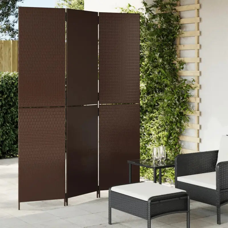 Poly rattan kamerscherm met gegalvaniseerde scharnieren en gemakkelijk schoon - Bruin / 147 x 200 cm / Dichtgeweven