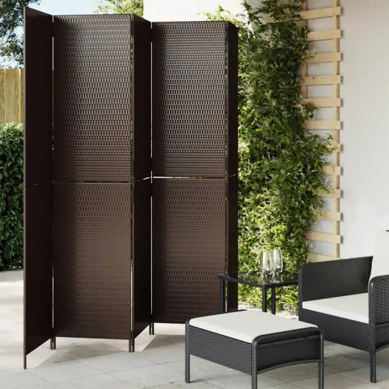 Poly rattan kamerscherm met gegalvaniseerde scharnieren en gemakkelijk schoon - Bruin / 245 x 200 cm / Dichtgeweven