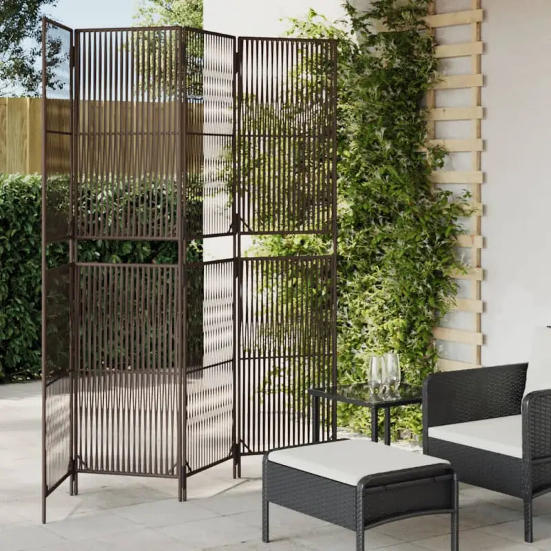 Poly rattan kamerscherm met gegalvaniseerde scharnieren en gemakkelijk schoon - Bruin / 196 x 200 cm / Lijngeweven