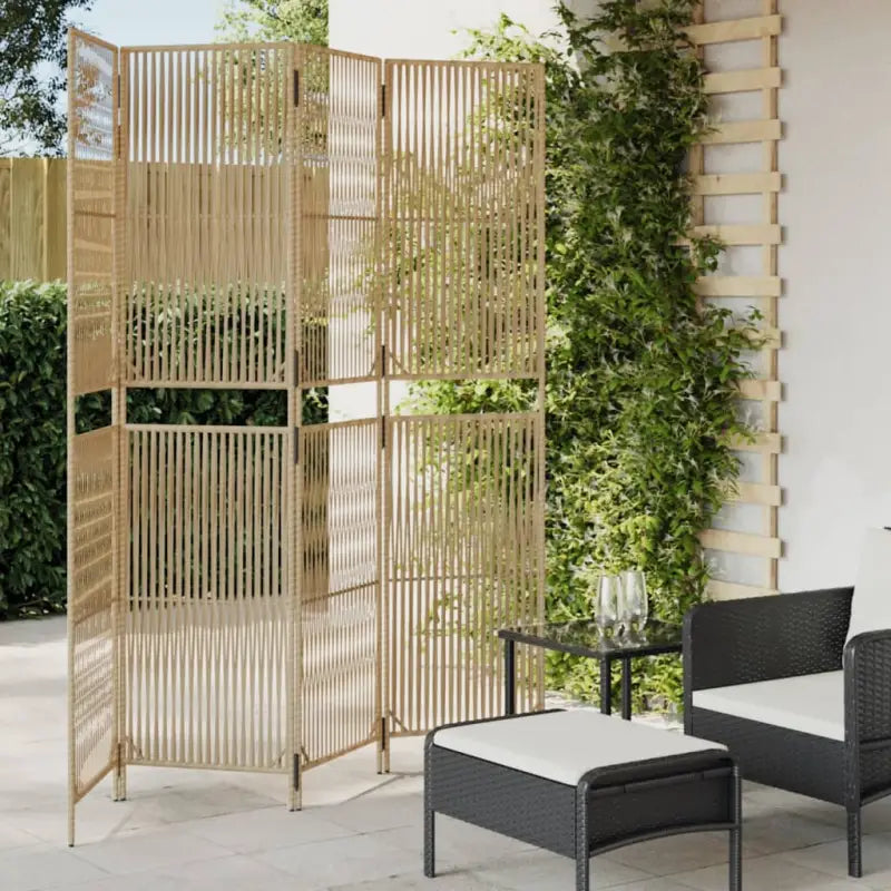 Poly rattan kamerscherm met gegalvaniseerde scharnieren en gemakkelijk schoon - Beige / 196 x 200 cm / Lijngeweven