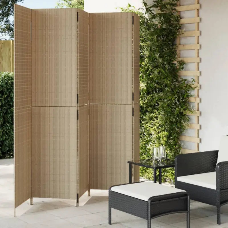 Poly rattan kamerscherm met gegalvaniseerde scharnieren en gemakkelijk schoon - Beige / 245 x 200 cm / Dichtgeweven