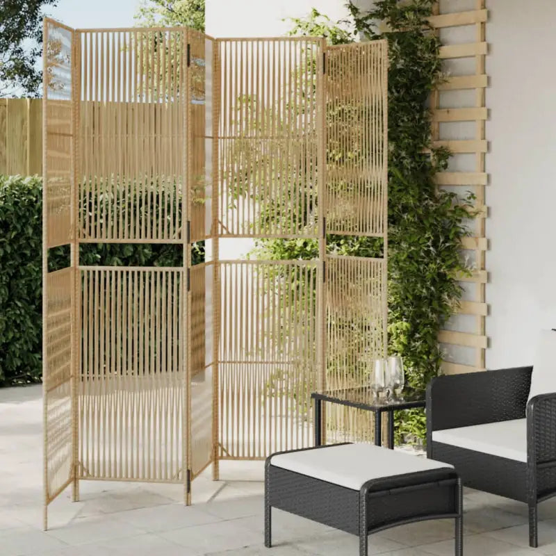 Poly rattan kamerscherm met gegalvaniseerde scharnieren en gemakkelijk schoon - Beige / 294 x 200 cm / Lijngeweven