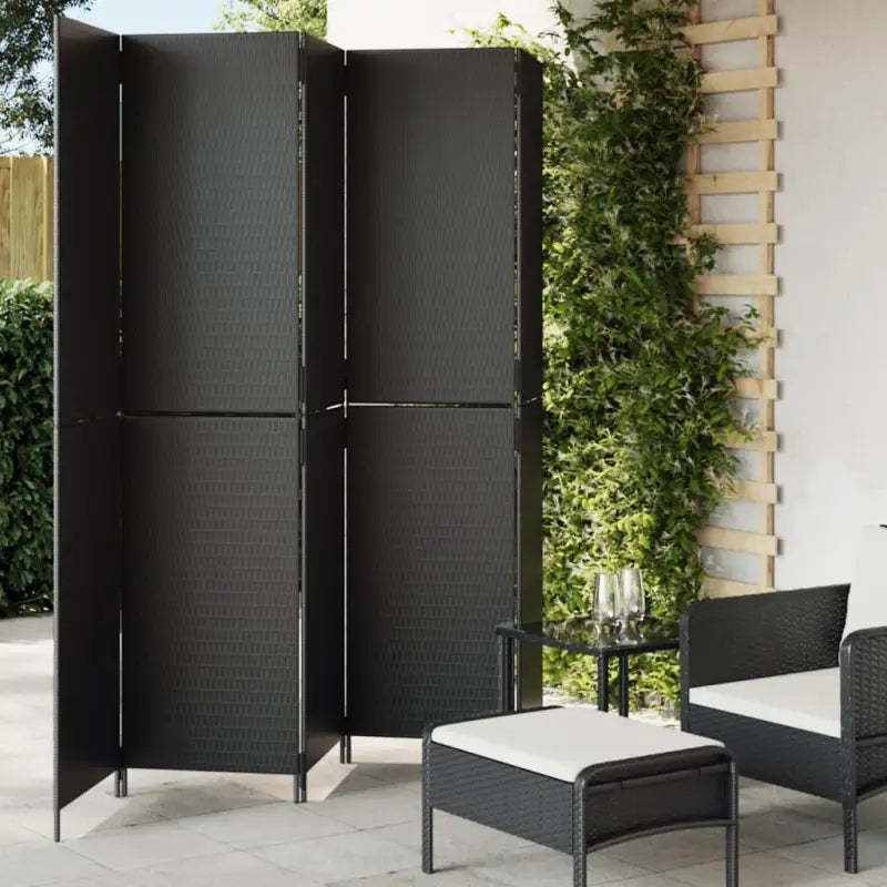 Poly rattan kamerscherm met gegalvaniseerde scharnieren en gemakkelijk schoon - Zwart / 245 x 200 cm / Dichtgeweven