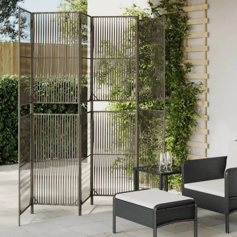 Poly rattan kamerscherm met gegalvaniseerde scharnieren en gemakkelijk schoon - Grijs / 294 x 200 cm / Lijngeweven