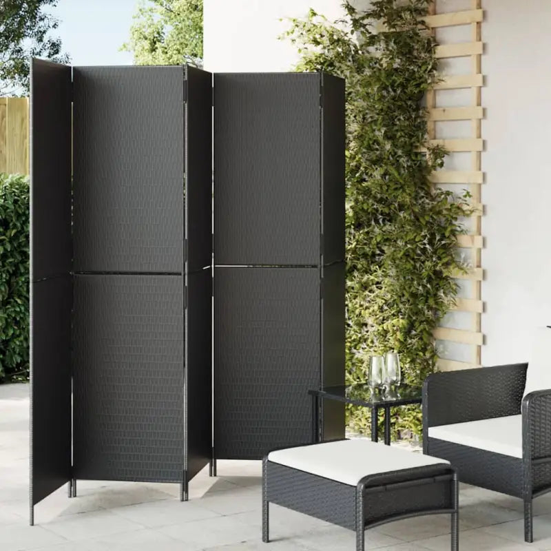 Poly rattan kamerscherm met gegalvaniseerde scharnieren en gemakkelijk schoon - Zwart / 245 x 180 cm / Dichtgeweven
