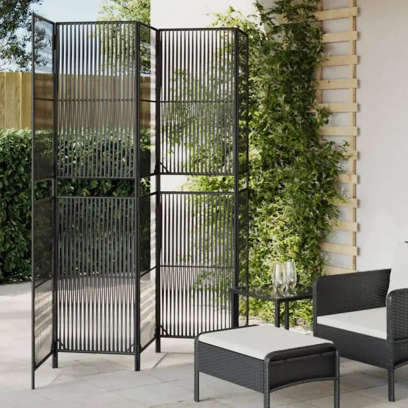 Poly rattan kamerscherm met gegalvaniseerde scharnieren en gemakkelijk schoon - Zwart / 245 x 200 cm / Lijngeweven