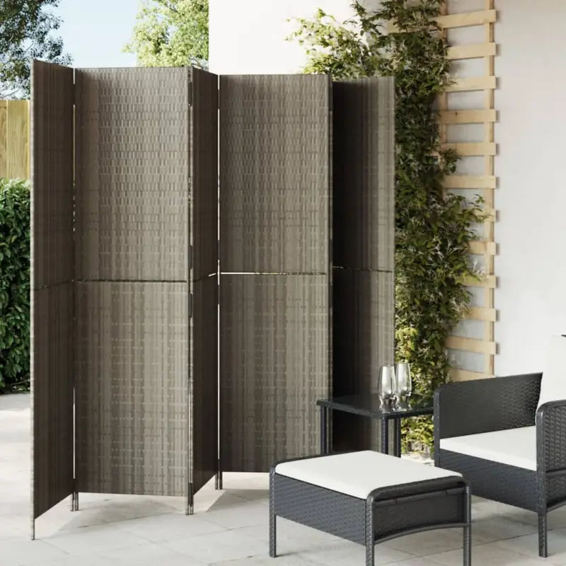 Poly rattan kamerscherm met gegalvaniseerde scharnieren en gemakkelijk schoon - Grijs / 294 x 180 cm / Dichtgeweven