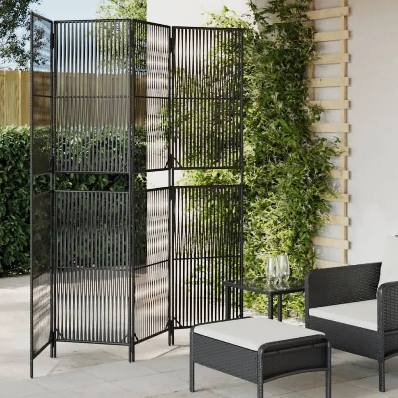 Poly rattan kamerscherm met gegalvaniseerde scharnieren en gemakkelijk schoon - Zwart / 196 x 200 cm / Lijngeweven