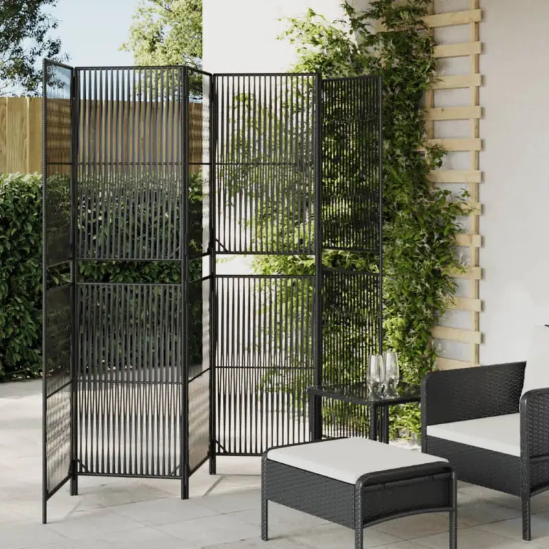 Poly rattan kamerscherm met gegalvaniseerde scharnieren en gemakkelijk schoon - Zwart / 294 x 180 cm / Lijngeweven