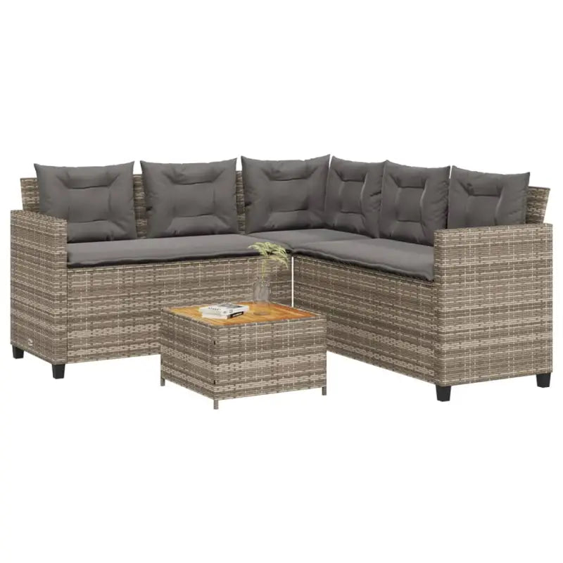 Poly rattan L-vorm tuinbank voor een comfortabele zitervaring - Grijs / Hout - Tuinsets