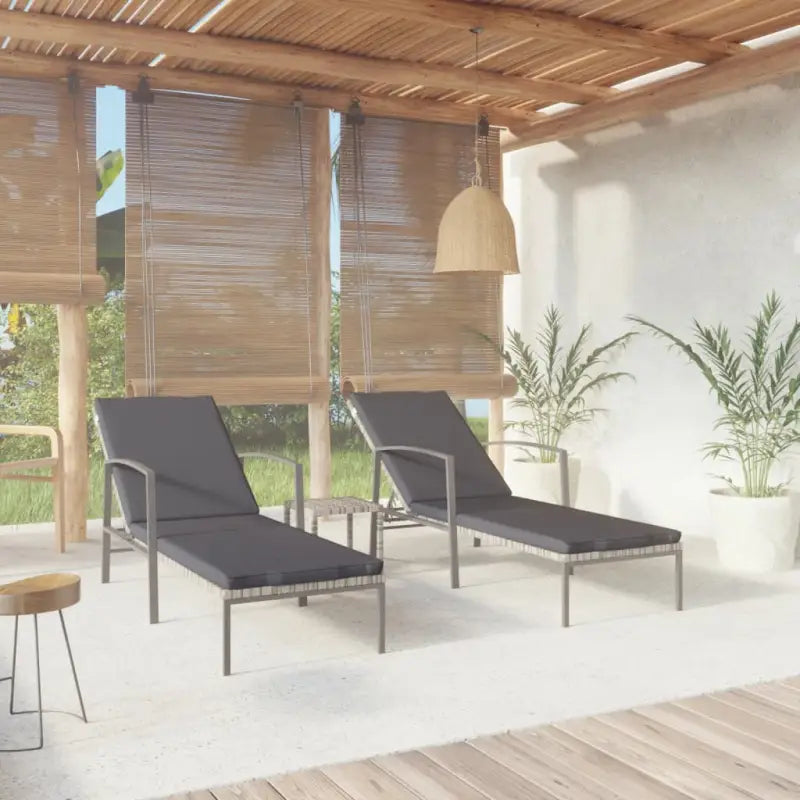 Poly rattan ligstoel met grijs materiaal en gepoedercoat staal - Grijs / 3 - Ligstoelen