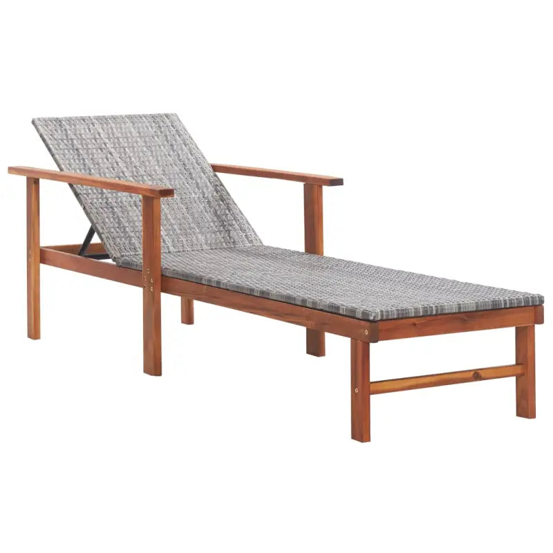 Poly rattan ligstoel met massief acaciahout voor buiten ontspanning - Grijs / 1 / Nee - Ligstoelen