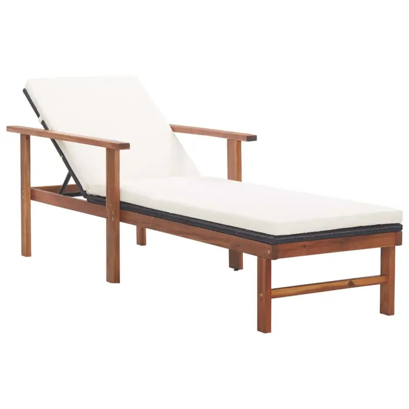 Poly rattan ligstoel met massief acaciahout voor buiten ontspanning - Zwart / 1 / Ja - Ligstoelen