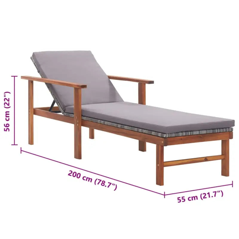 Poly rattan ligstoel met massief acaciahout voor buiten ontspanning - Ligstoelen