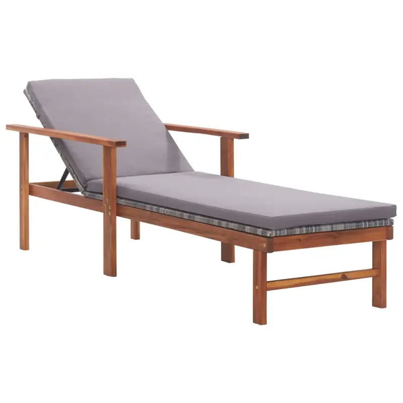 Poly rattan ligstoel met massief acaciahout voor buiten ontspanning - Grijs / 1 / Ja - Ligstoelen