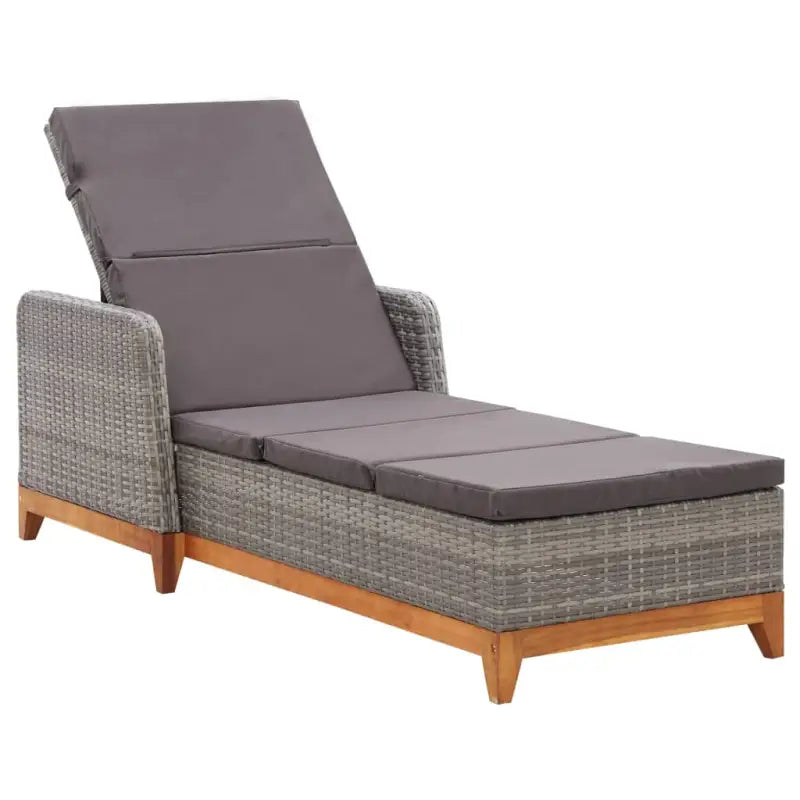 Poly Rattan Ligstoel met Massief Acaciahout voor de Tuin - Grijs / 1 / Ja - Ligstoelen