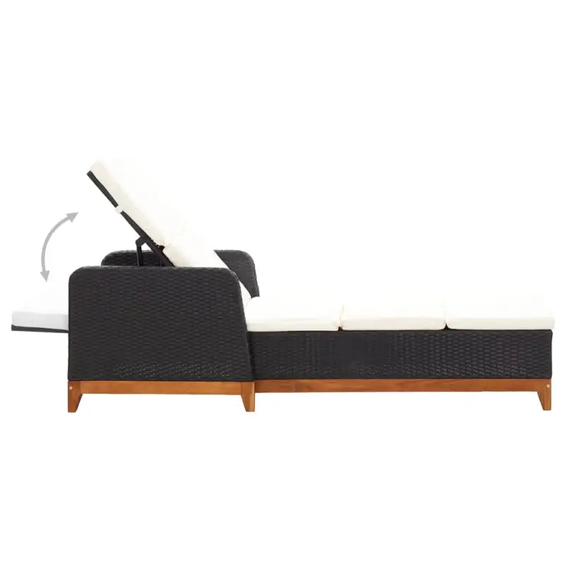 Poly Rattan Ligstoel met Massief Acaciahout voor de Tuin - Ligstoelen