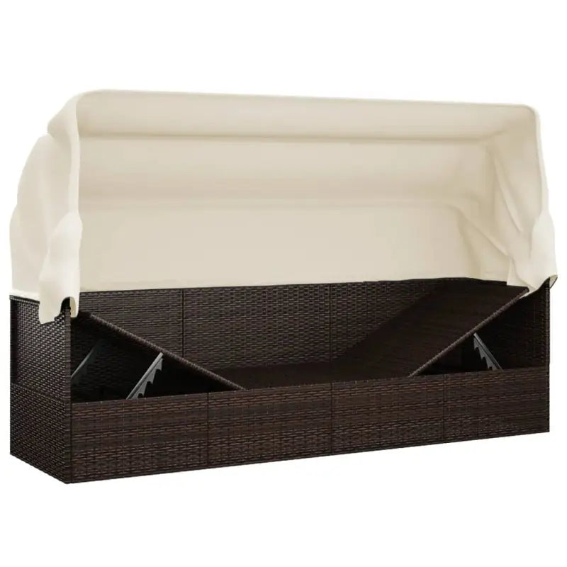 Poly Rattan Ligstoelen met Luifel en Kussens voor Buitenplezier - Ligstoelen
