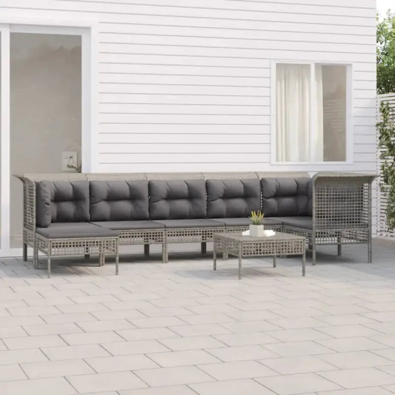 Poly Rattan Loungeset met breedte zitting en rasterontwerp draagvermogen - 3x hoek + 3x midden + 2x voetensteun