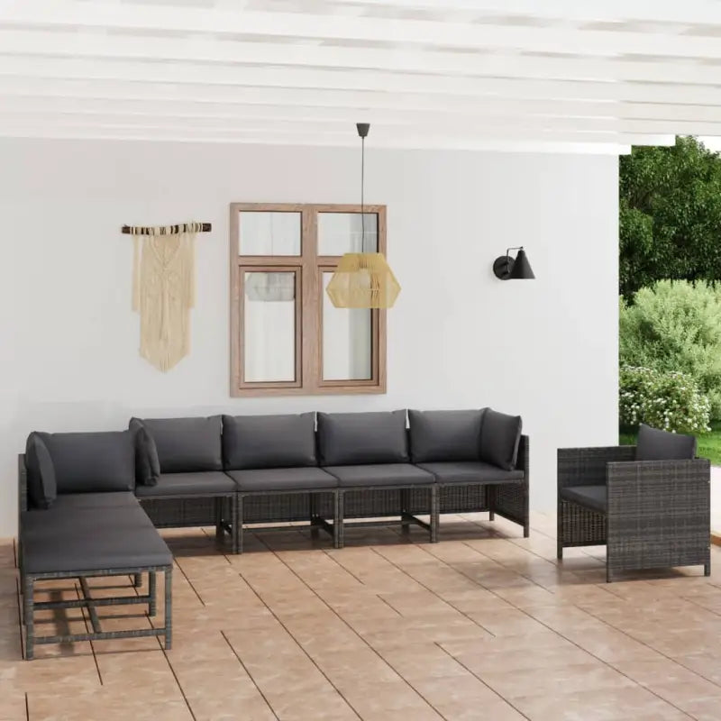 Poly rattan loungeset met diepte zitting en comfortabel materiaal vulling - Grijs / 3x hoek + 2x midden + Fauteuil + 2x