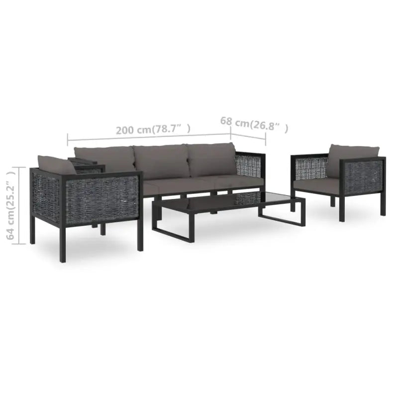 Poly rattan loungeset met gehard glas en dikte kussen voor tuin of terras - Tuinsets